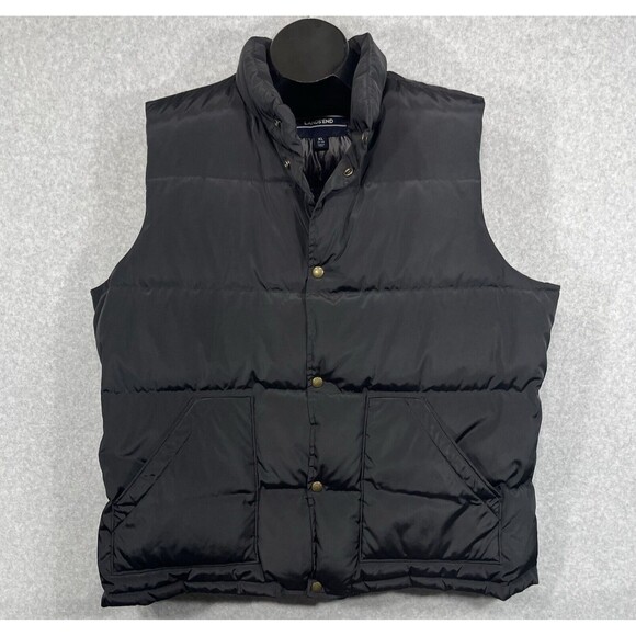 Lands End Vest Mens XL Black Down Puffer Outdoor Active Feathers Streetwear Warm